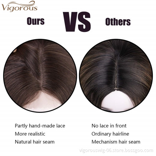 Vigorous Ombre Honey Brown Long Wavy Synthetic Lace Hair Wig Fluffy Middle Part Hairstyles Women's Cosplay Wig High Temperature